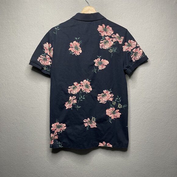 Abercrombie & Fitch Mens Floral Polo Shirt M Stretch Cotton Blend Navy - Picture 4 of 5
